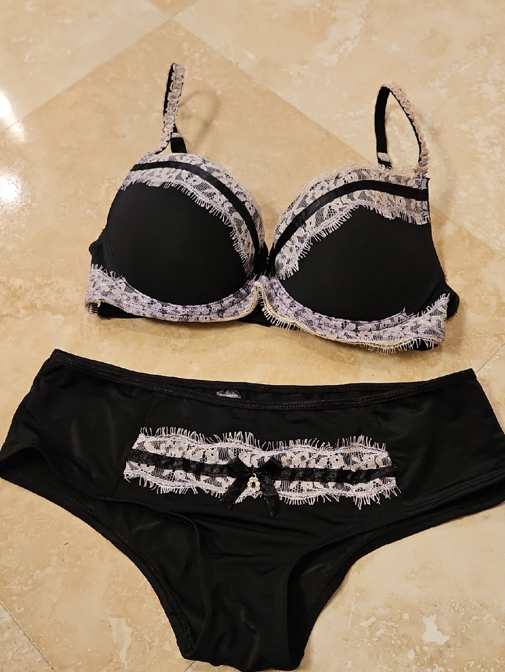 Black Lace Trim Bra & Brief Set